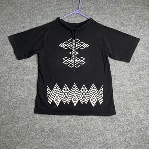 Sabaku Artwear Womens Black White Geometric Tribal Graphic Mock Neck Top M